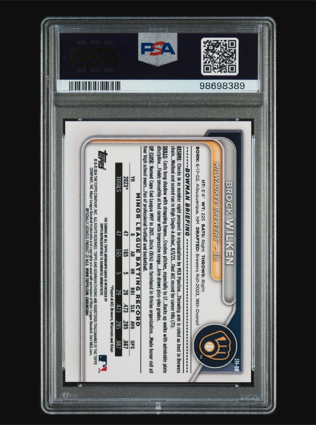 Brock Wilken Psa 10 Baseball card - photo 3