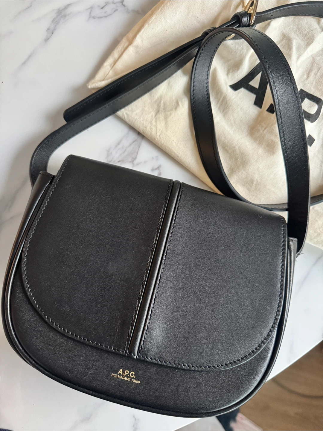 A.P.C. Black Leather Saddle Bag