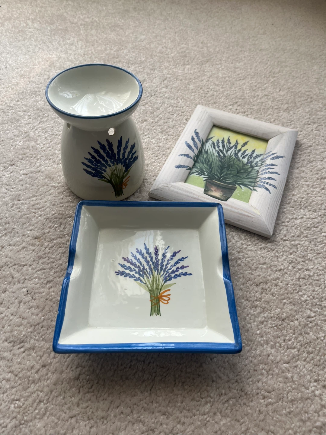 Lavender Oil Burner, Dish and Picture Frame Set