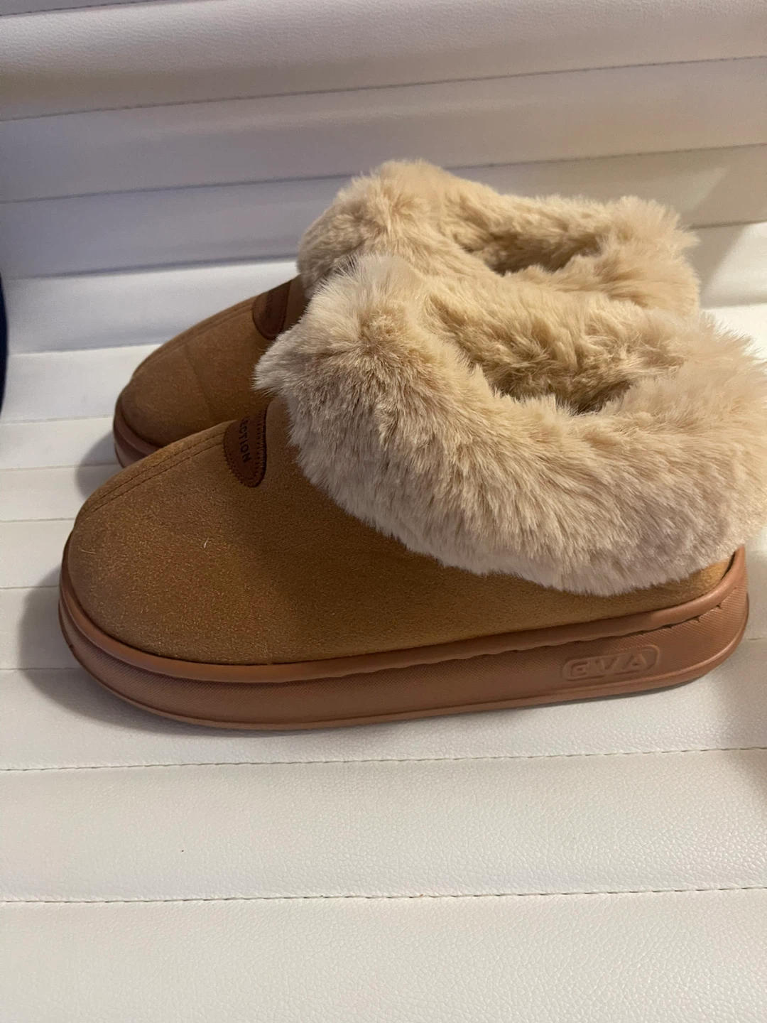 Brown Faux Fur Lined Slippers - Size 40-41