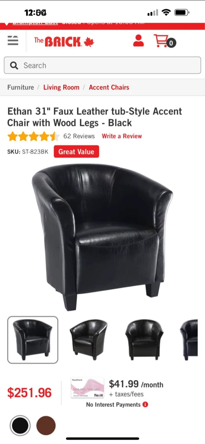 Ethan Faux Leather Tub-Style Accent Chair - Black - photo 3