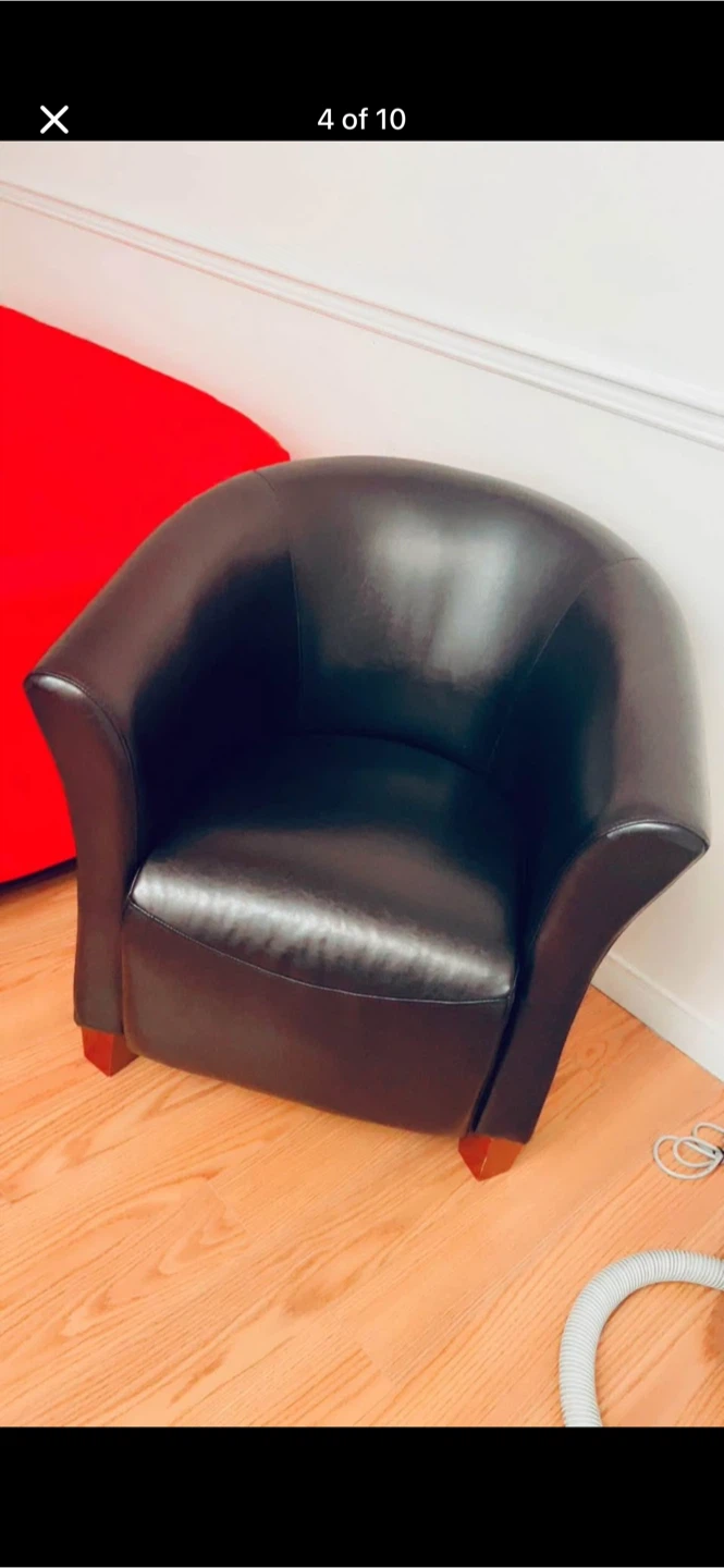 Ethan Faux Leather Tub-Style Accent Chair - Black - photo 2