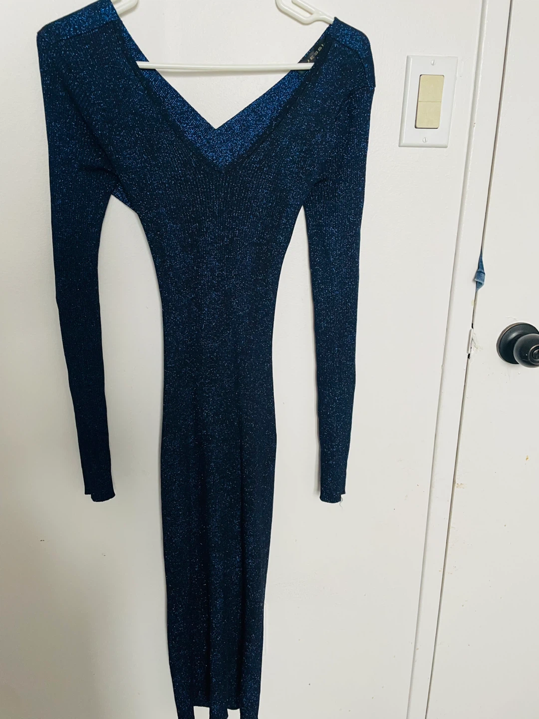 Sparkly Blue Long Sleeve Midi Dress