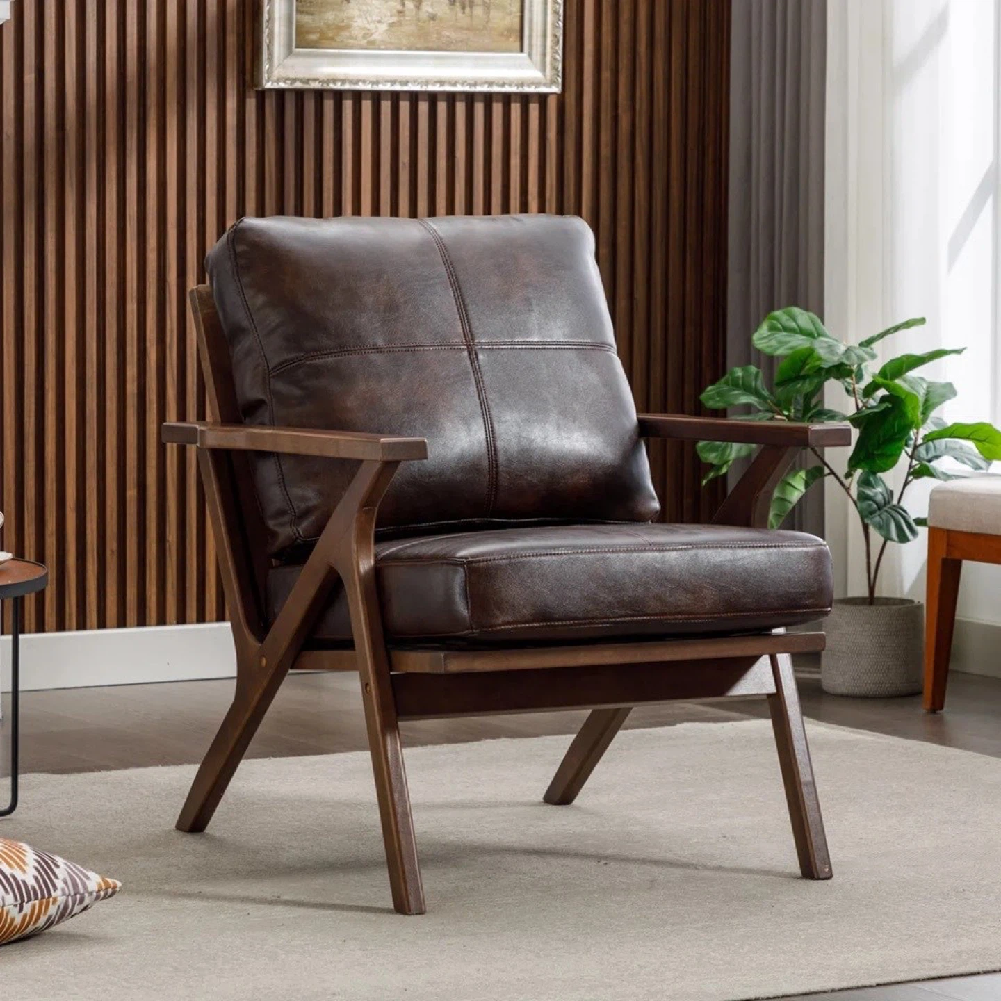 Wayfair Dark Brown Leather Solid Wood Mid-Century Accent Chair 🥕