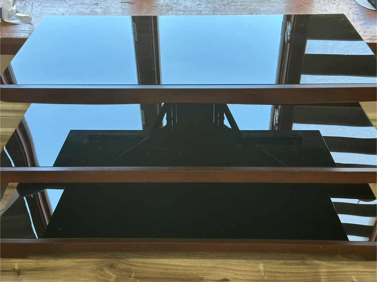 3-Tier TV Stand with Black Glass Shelves - photo 2