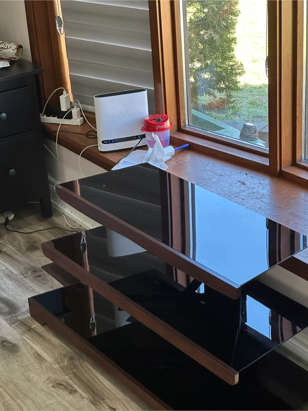 3-Tier TV Stand with Black Glass Shelves