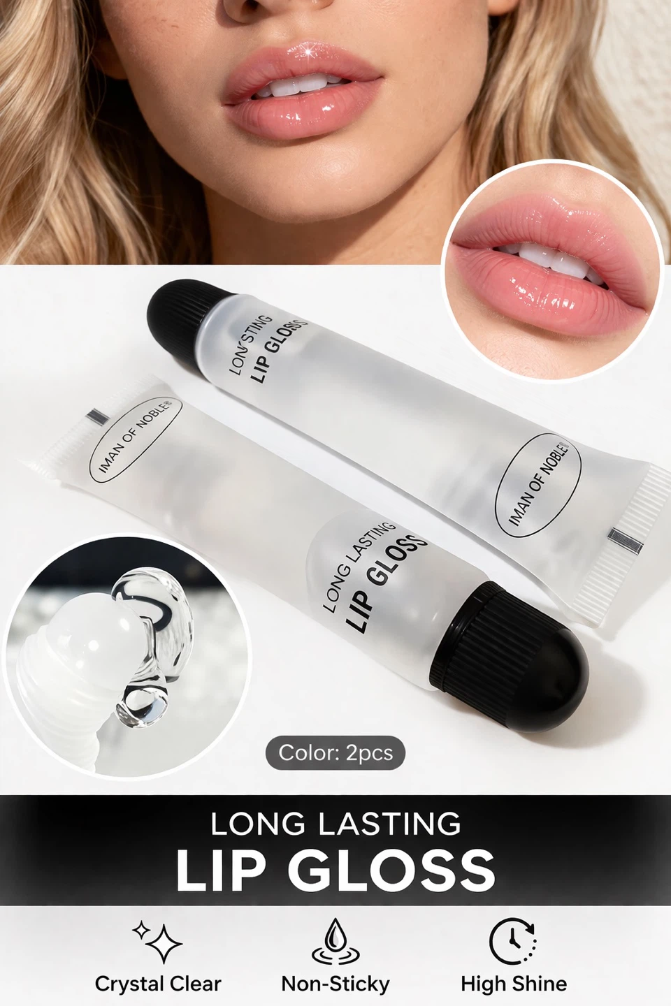 NOBLE Long Lasting Lip Gloss - 2 Pcs