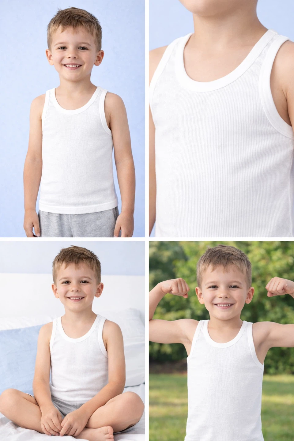 Pack of 3 White Ribbed Tank Tops - Boys Size Medium - photo 2