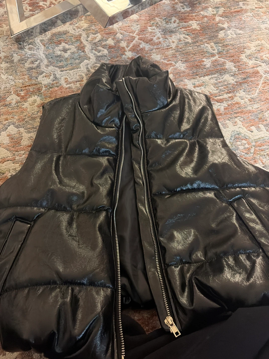Shiny black puffer vest