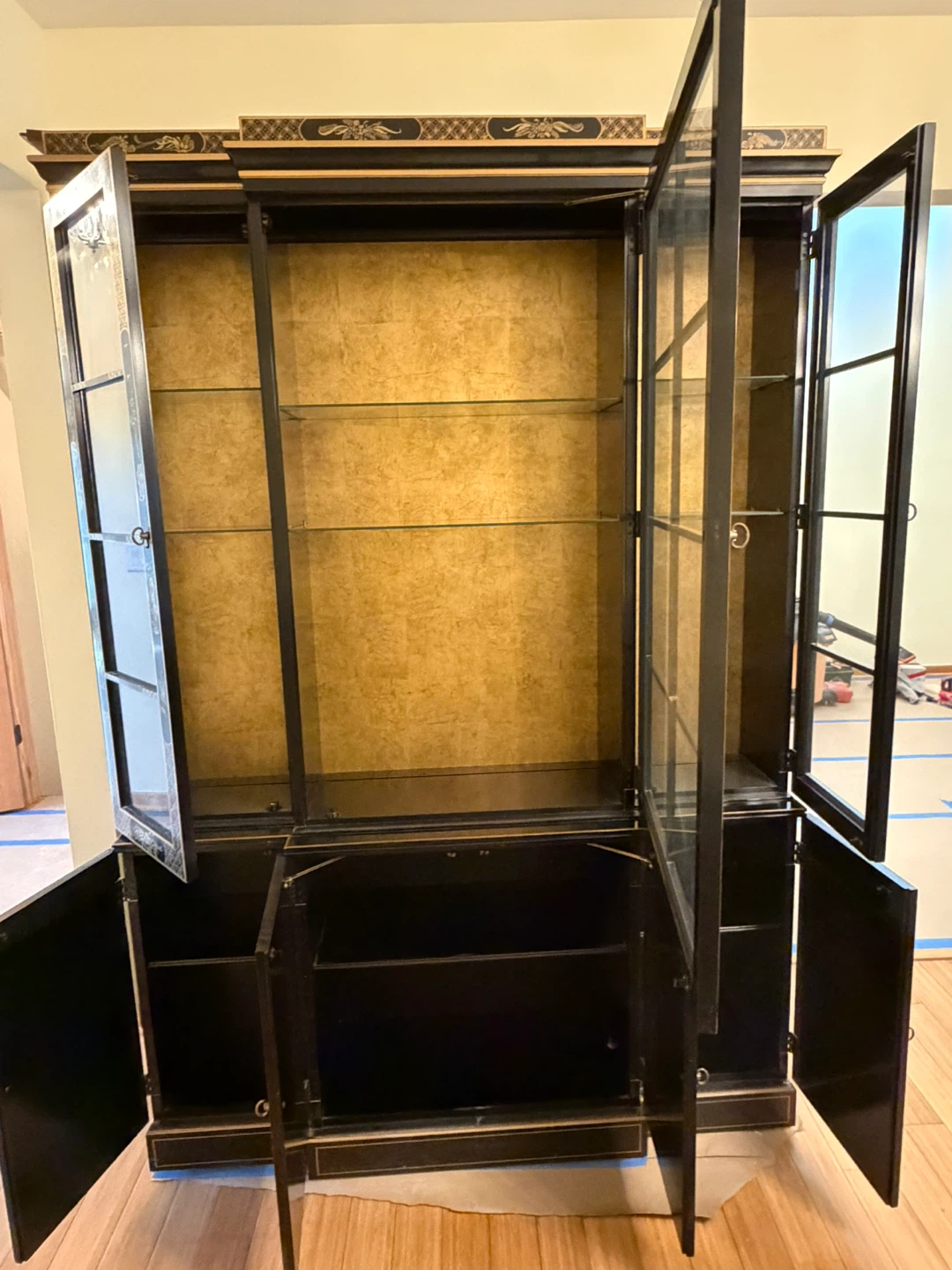 rare  drexel  et cetera chinoiserie china cabinet black lacquer - photo 5