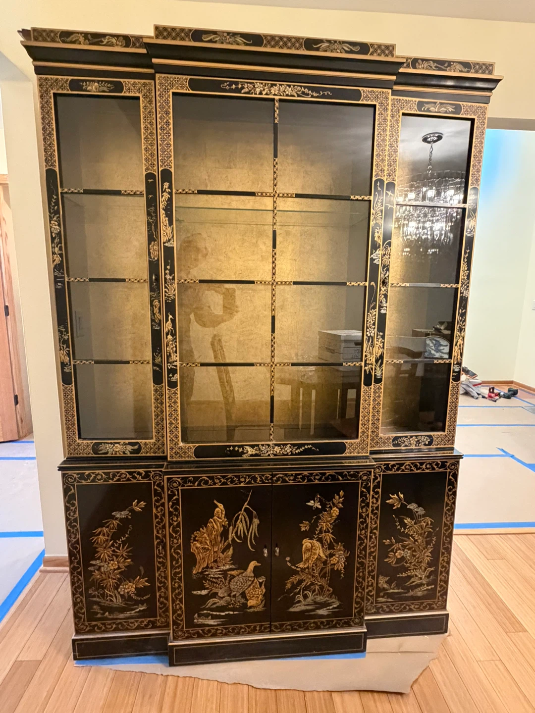 rare  drexel  et cetera chinoiserie china cabinet black lacquer - photo 3