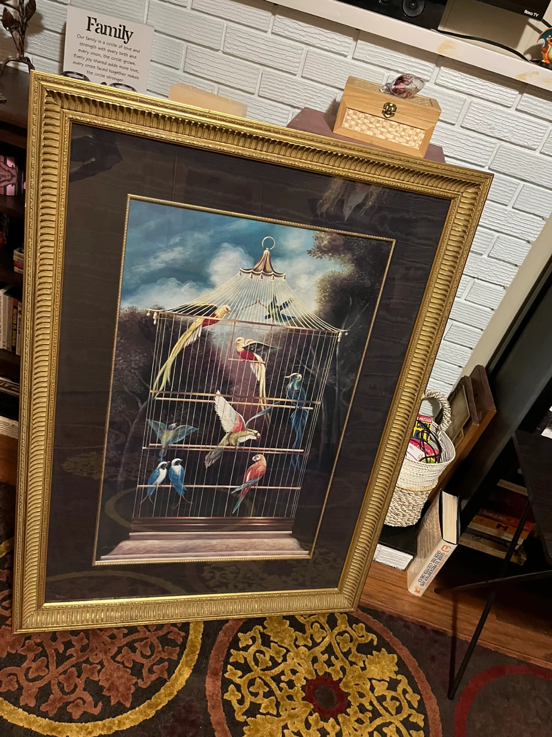 Framed Artwork of Birds in a Cage