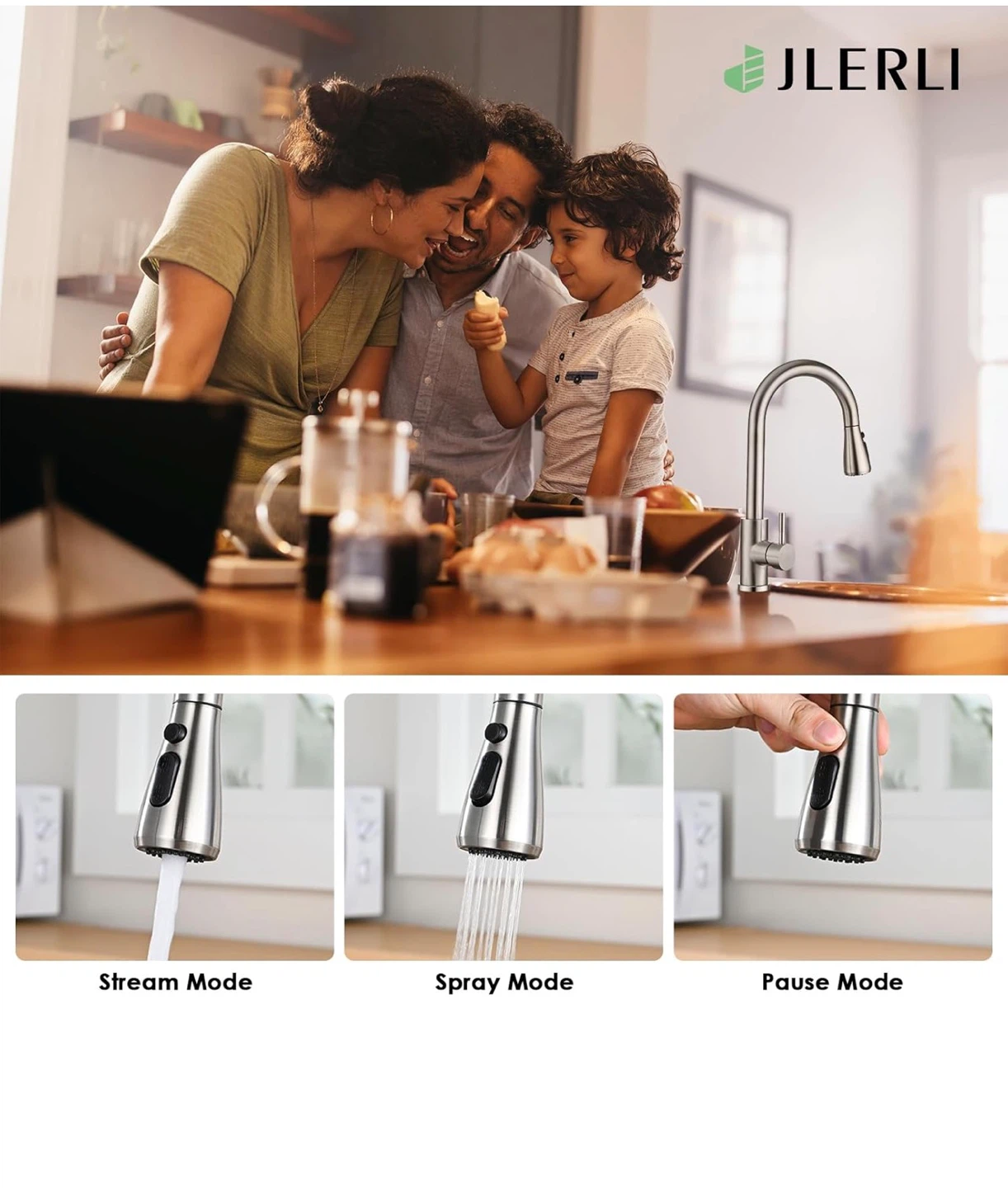 JLERLI Stainless Steel Pull-Down Kitchen Faucet - photo 5