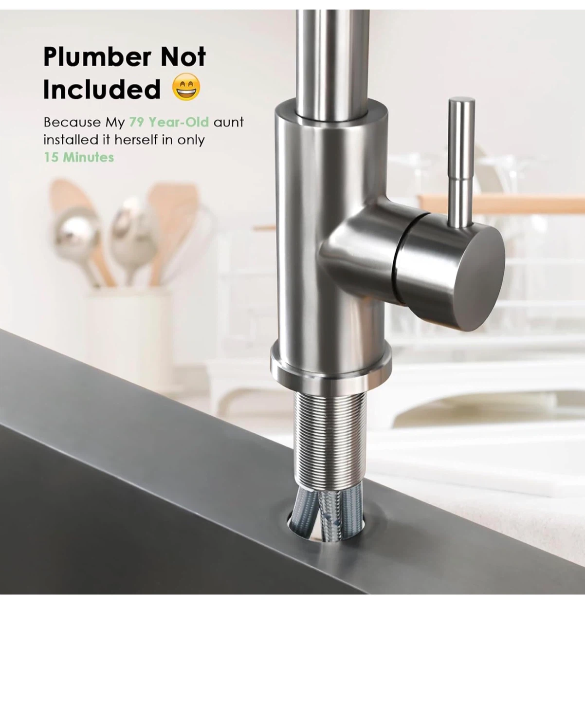 JLERLI Stainless Steel Pull-Down Kitchen Faucet - photo 3
