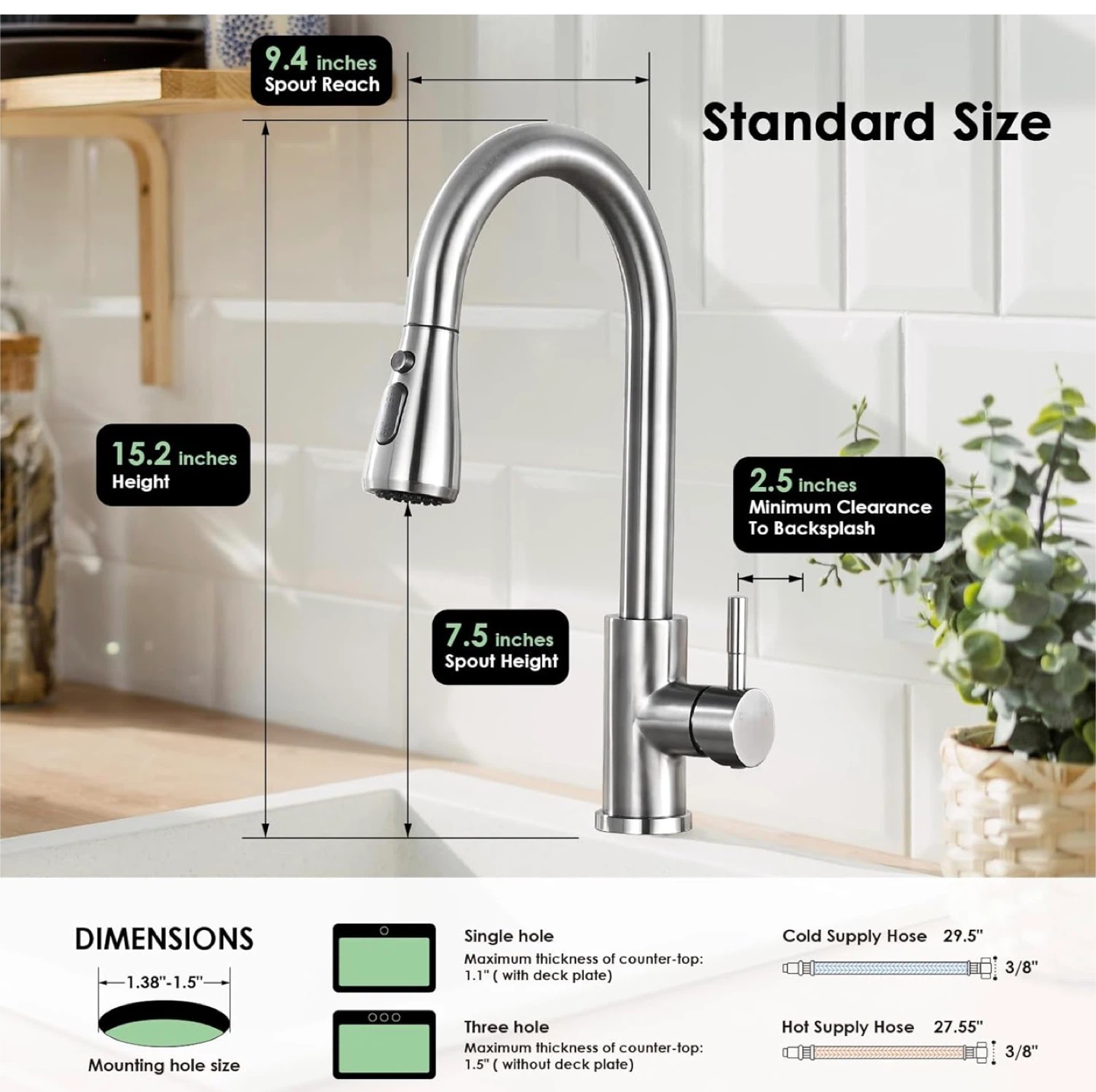 JLERLI Stainless Steel Pull-Down Kitchen Faucet - photo 4