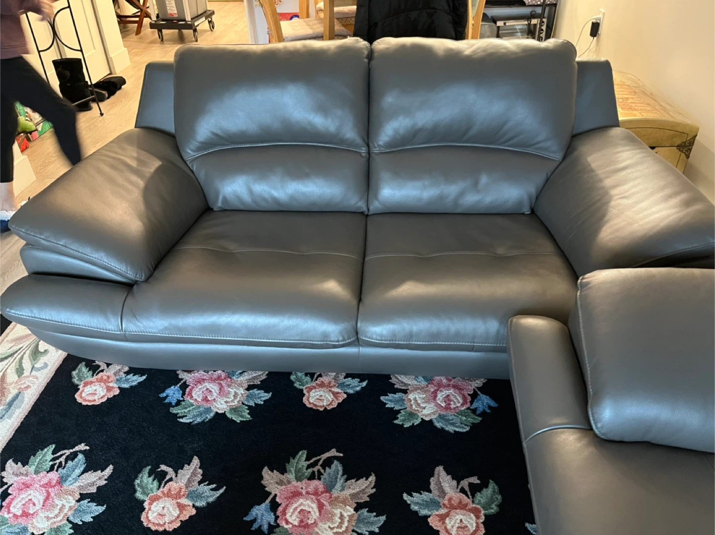 Grey European Leather Sofa & Loveseat - photo 2