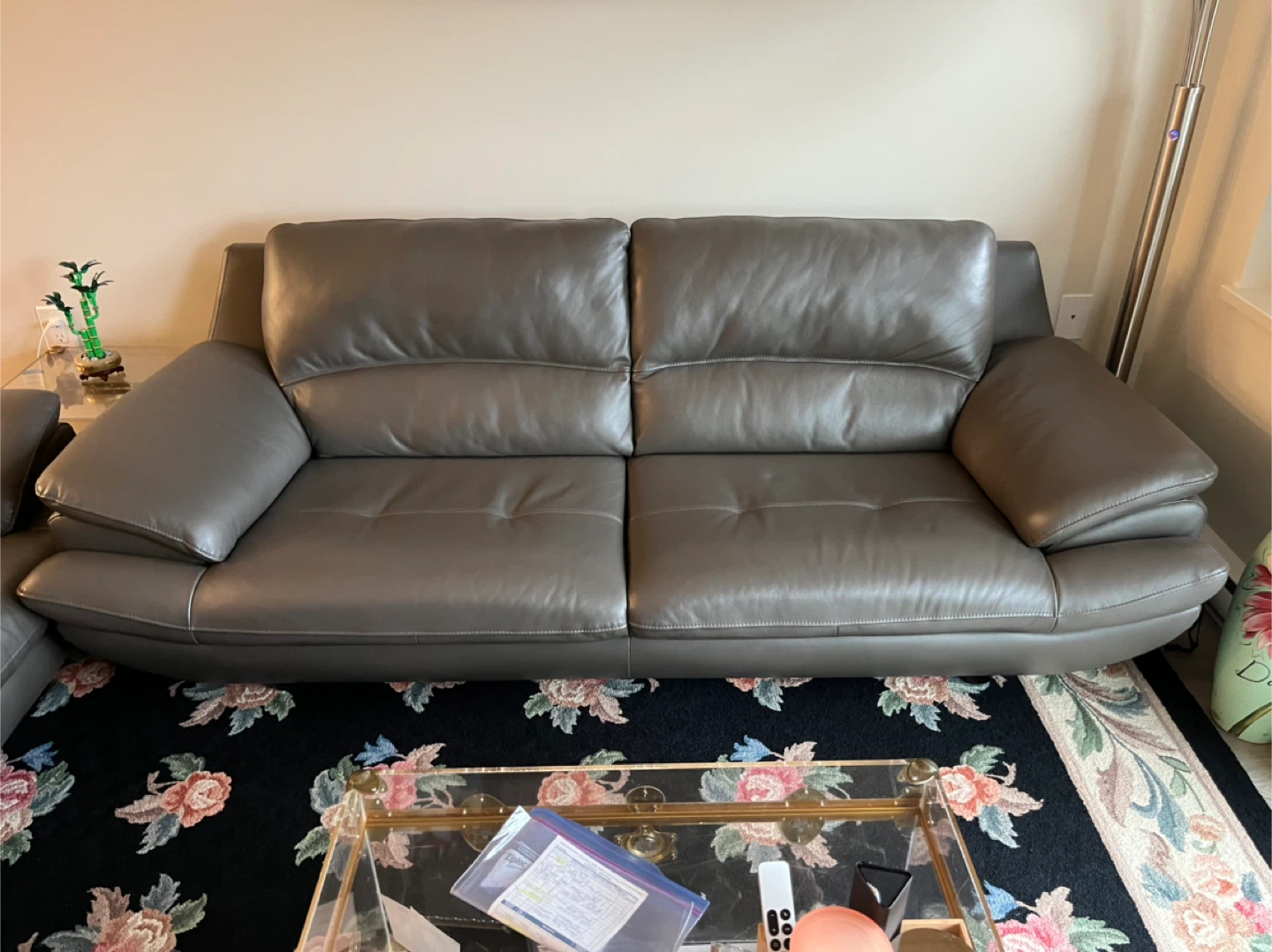 Grey European Leather Sofa & Loveseat