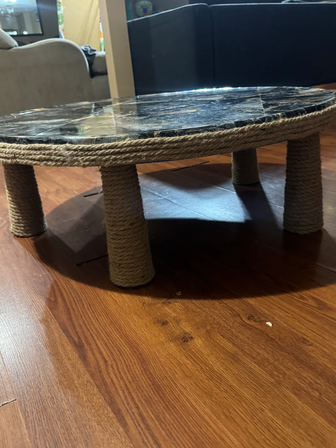 Round Stone Look Coffee Table Jute Rope Legs - photo 4