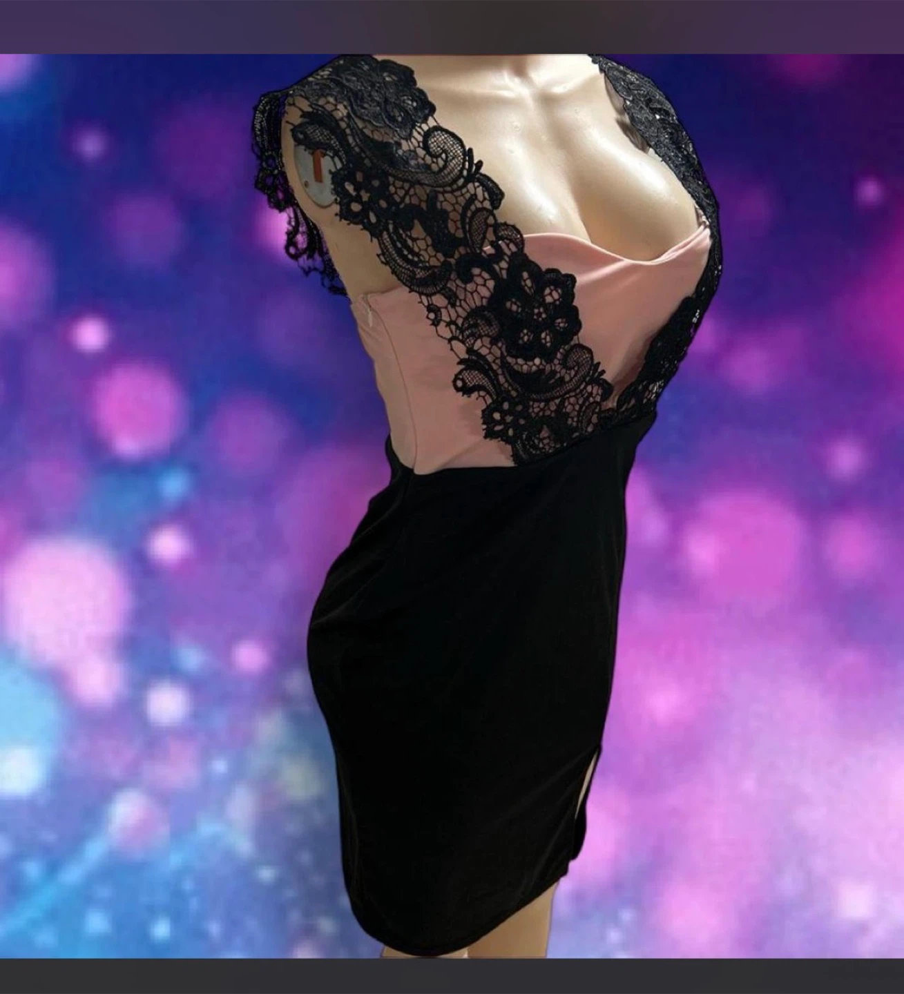 Black & Pink Lace Trim Bodycon Dress