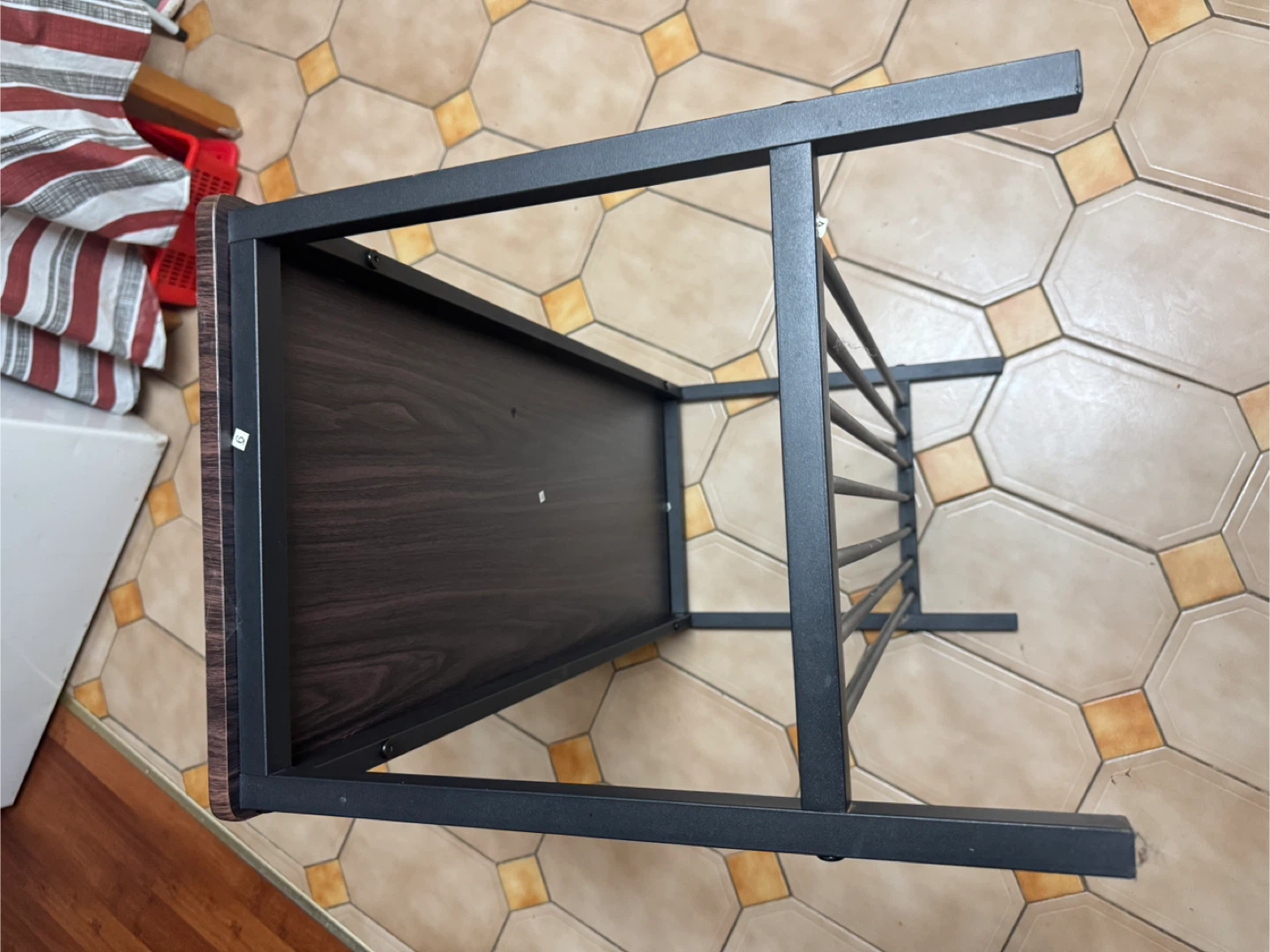 Small table with shelf. Dark wood look top, black metal frame. - photo 3