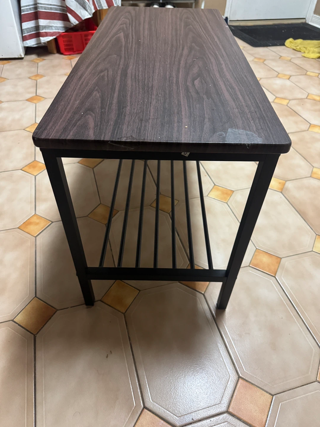 Small table with shelf. Dark wood look top, black metal frame. - photo 2