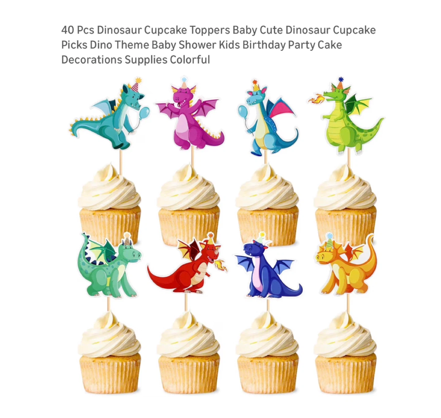 Brand new 40 Pcs Dinosaur Cupcake Toppers