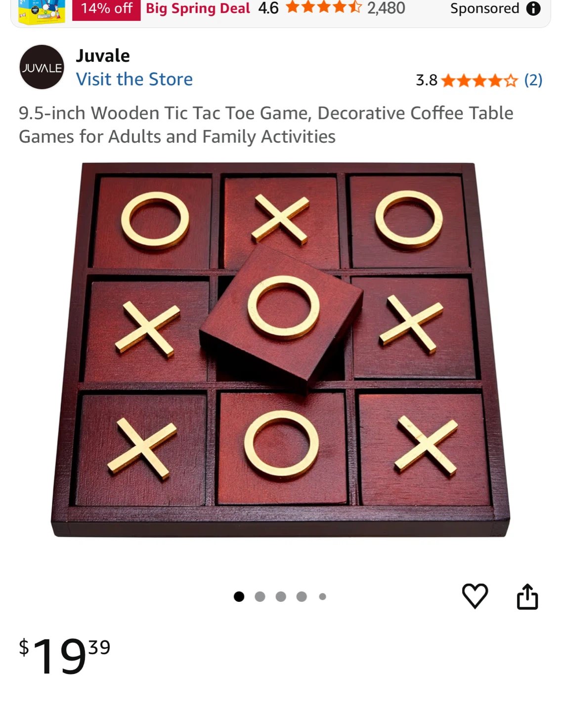 Juvale 9.5-inch Wooden Tic Tac Toe Game