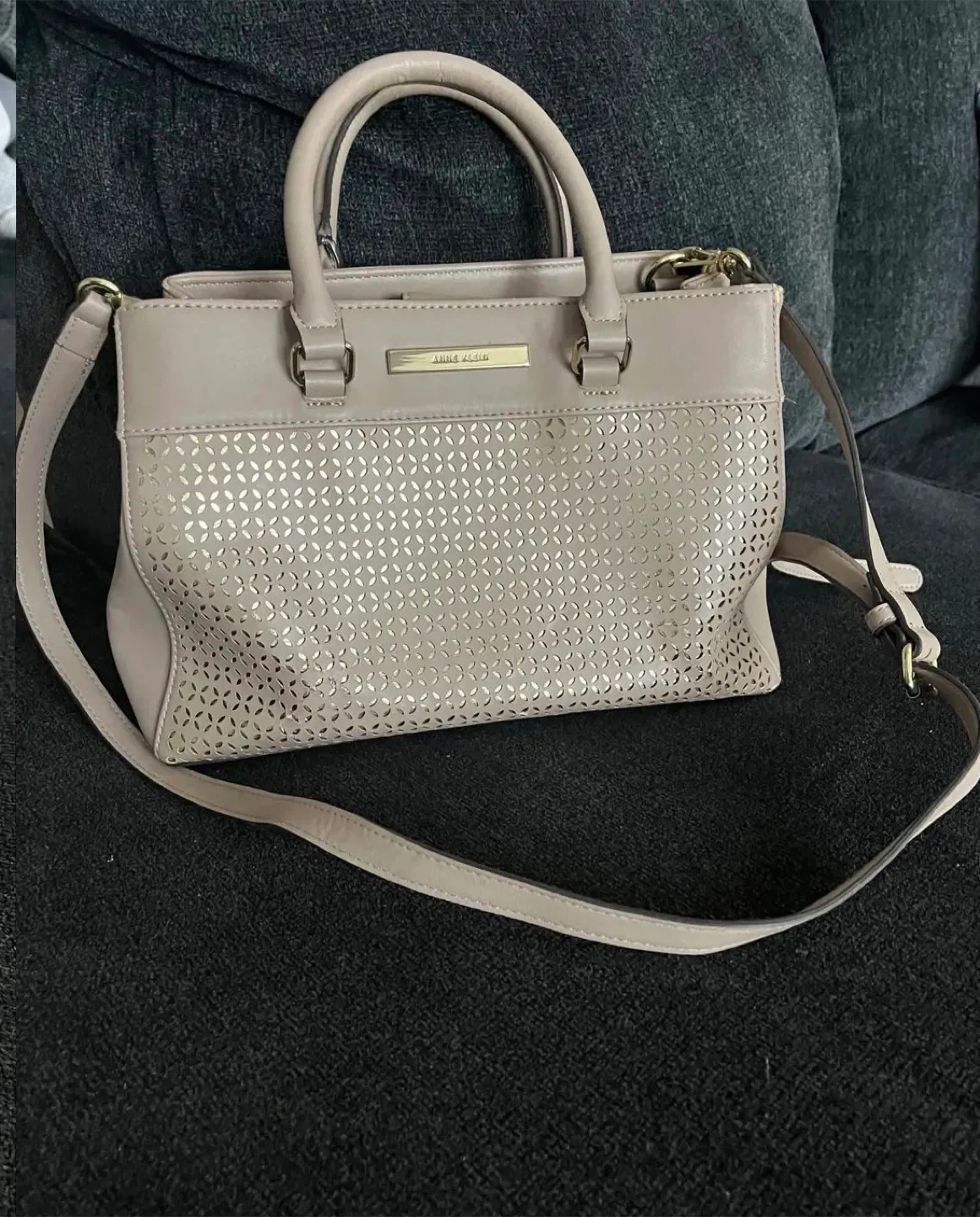 Anne Klein Beige Satchel Handbag with Perforated Design - photo 3