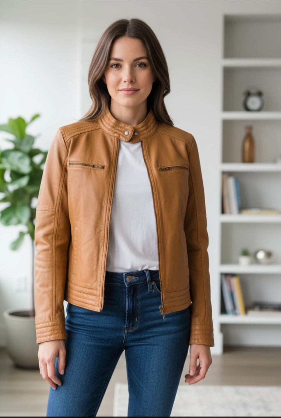 Superior New York Women's Genuine Leather Jacket - Tan, Size L