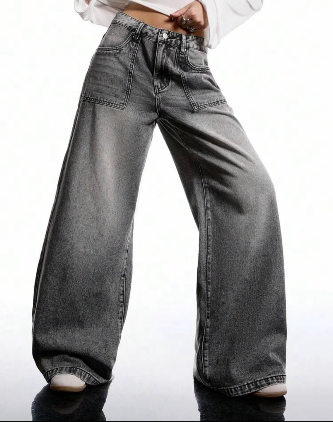 Women's Wide Leg Grey Denim Jeans