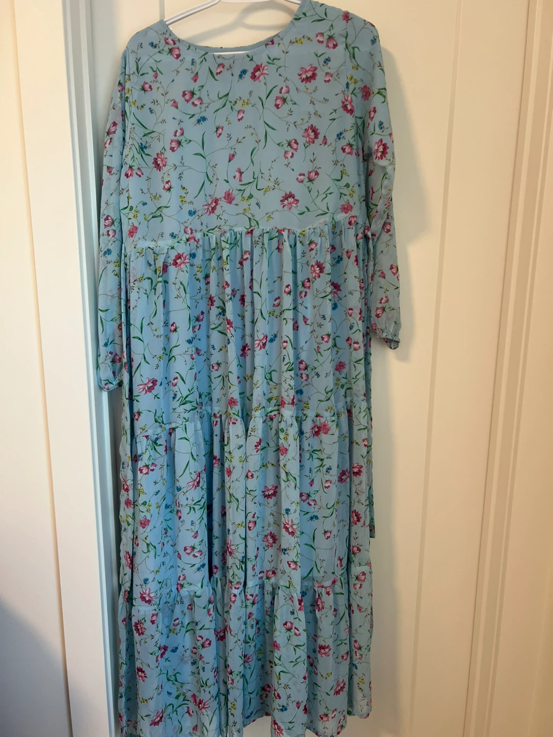 Light Blue Floral Tiered Maxi Dress