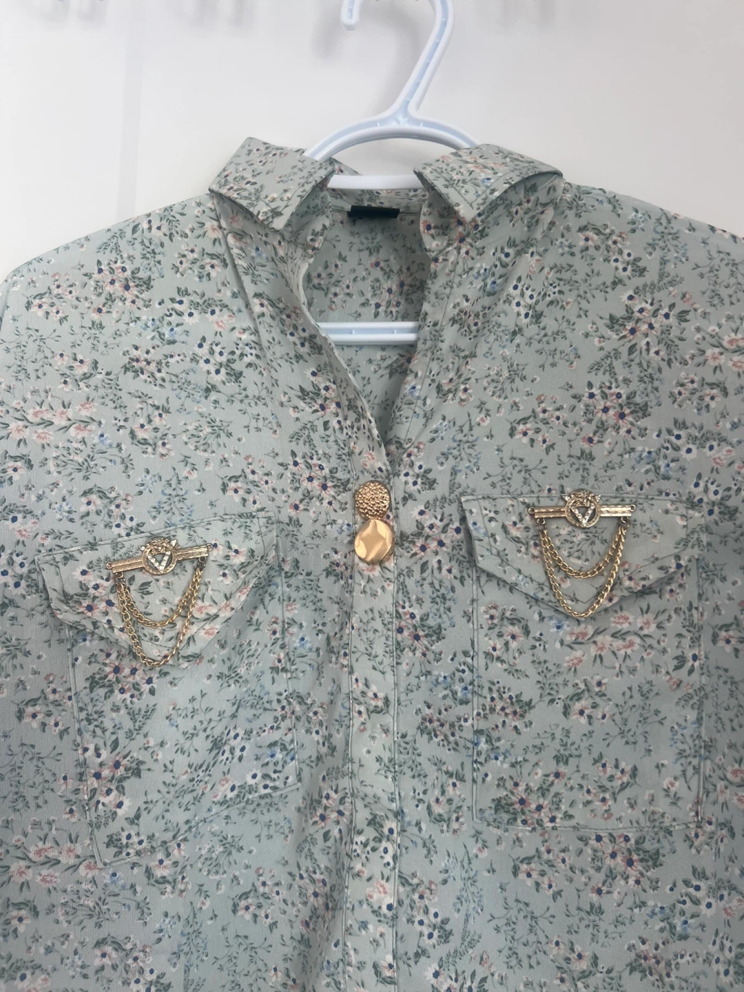 Floral Print Shirt with Gold Chain Pockets - photo 3