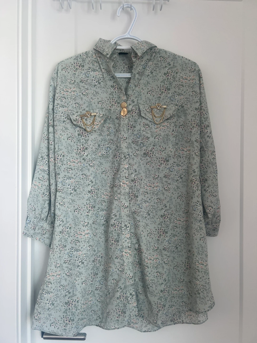 Floral Print Shirt with Gold Chain Pockets - photo 2
