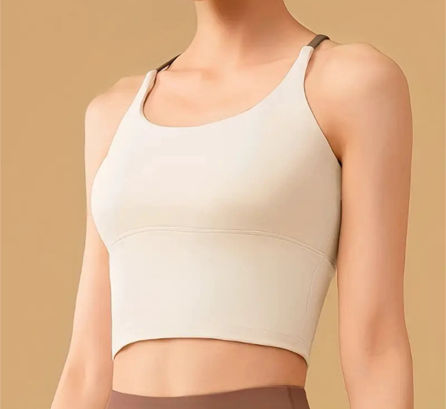 Cream Cropped Sports Bra