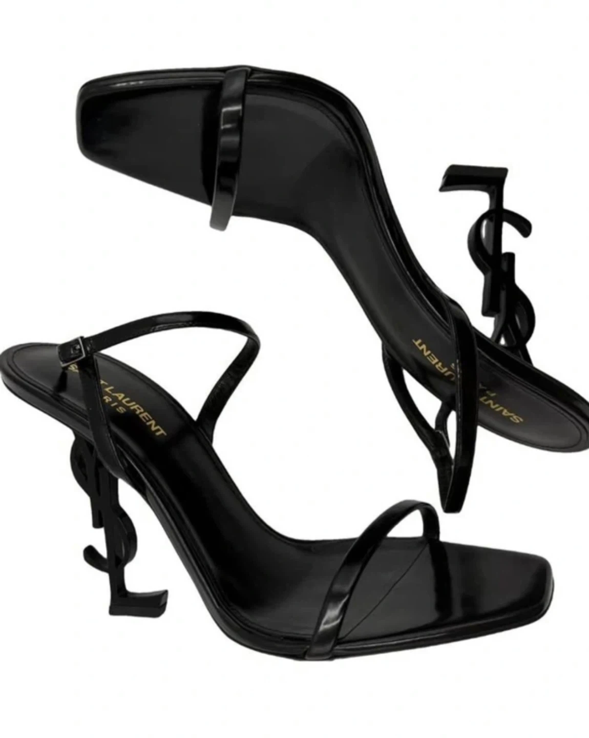 Saint Laurent Black Patent Leather Tribute Platform Sandals