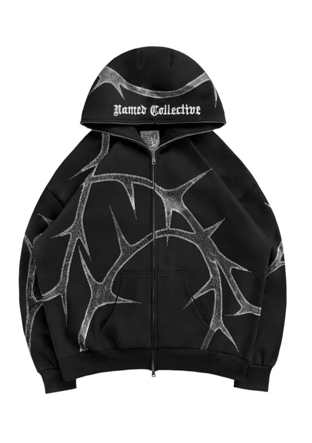 Named Collective Black Zip-Up Hoodie with Thorn Graphic