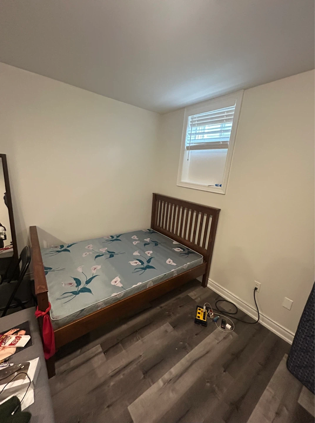 Wooden Bed Frame with Mattress and a box