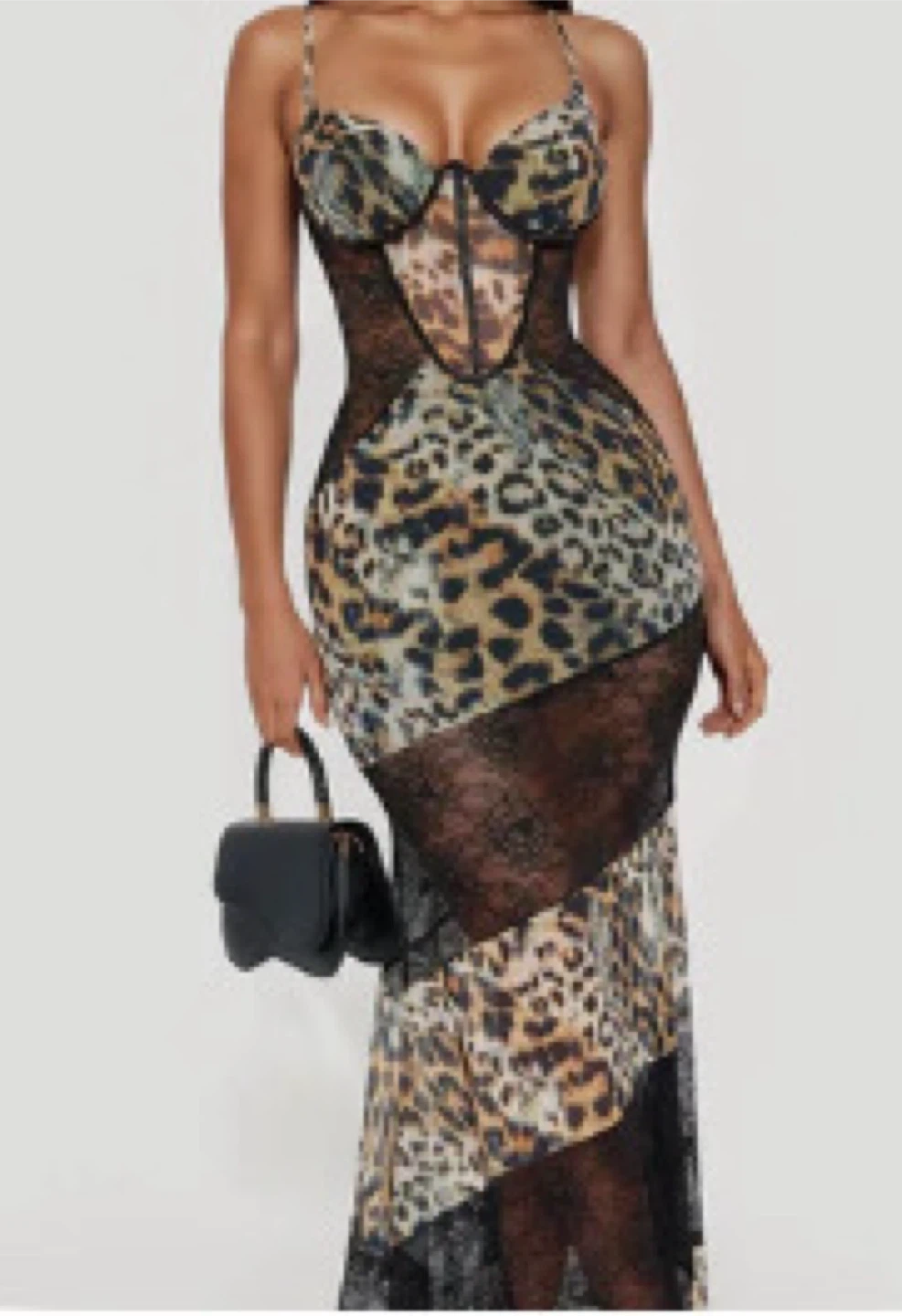 Leopard Print Lace Corset Maxi Dress