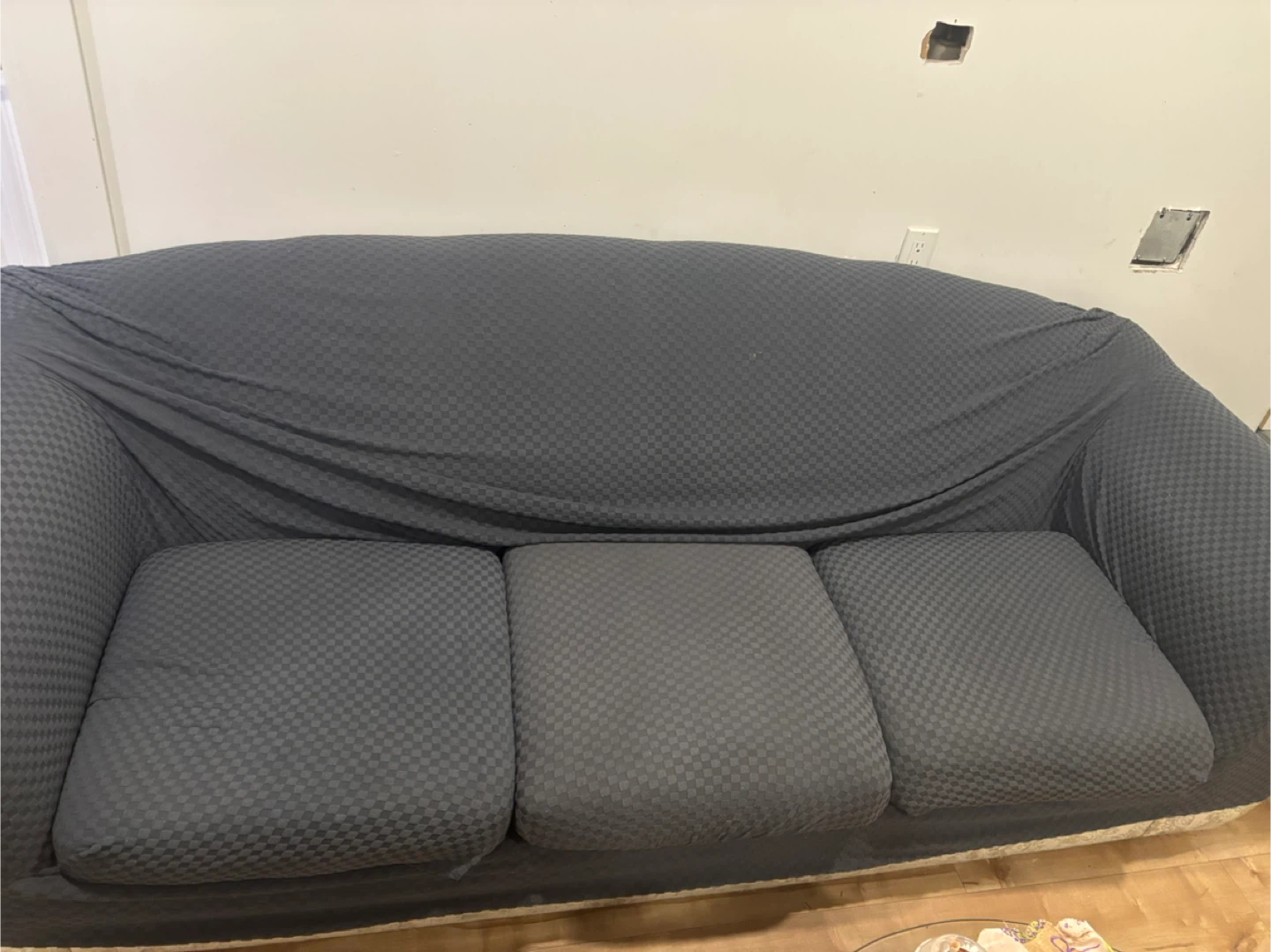 Free Couch - Dark Grey Sofa Cover with Checked Pattern