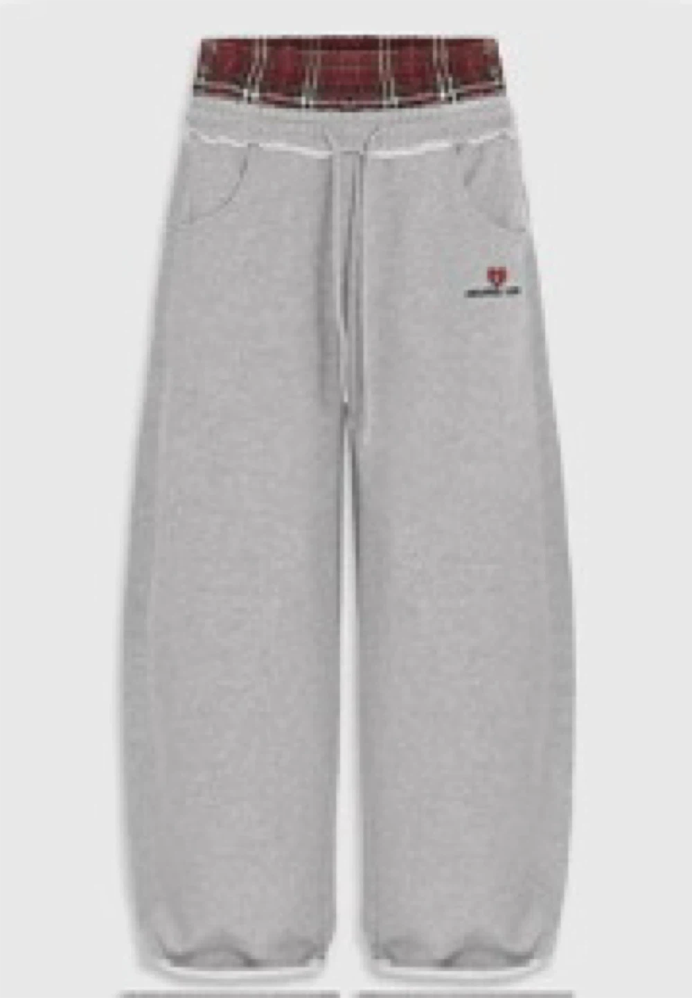 Grey Sweatpants with Plaid Waistband