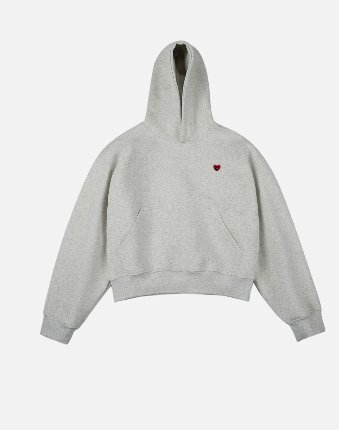 Grey Cropped Hoodie with Red Heart Detail