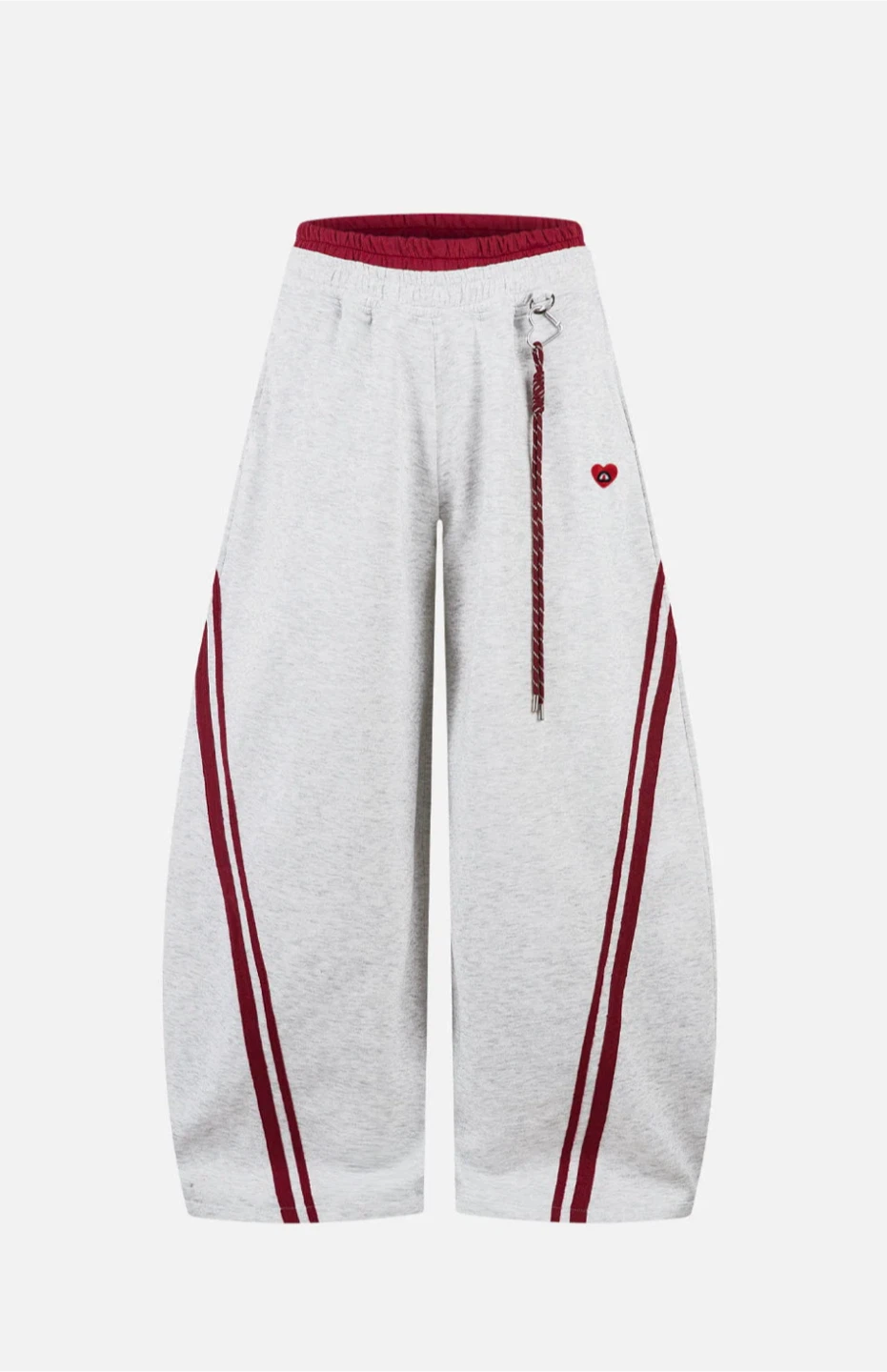 Grey Wide Leg Sweatpants with Red Stripes