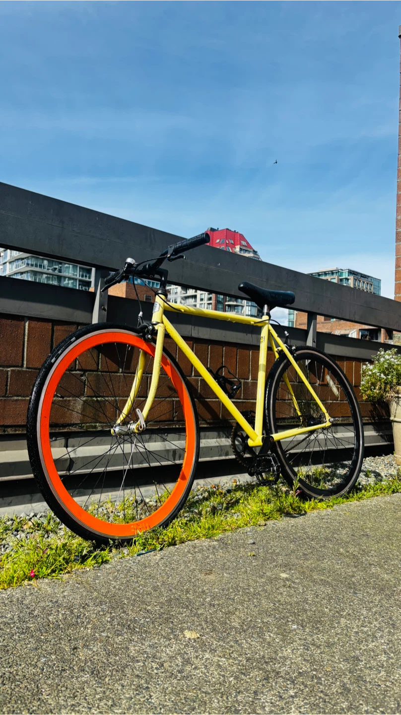 Yellow Single Speed Bicycle with Orange Rims - photo 2
