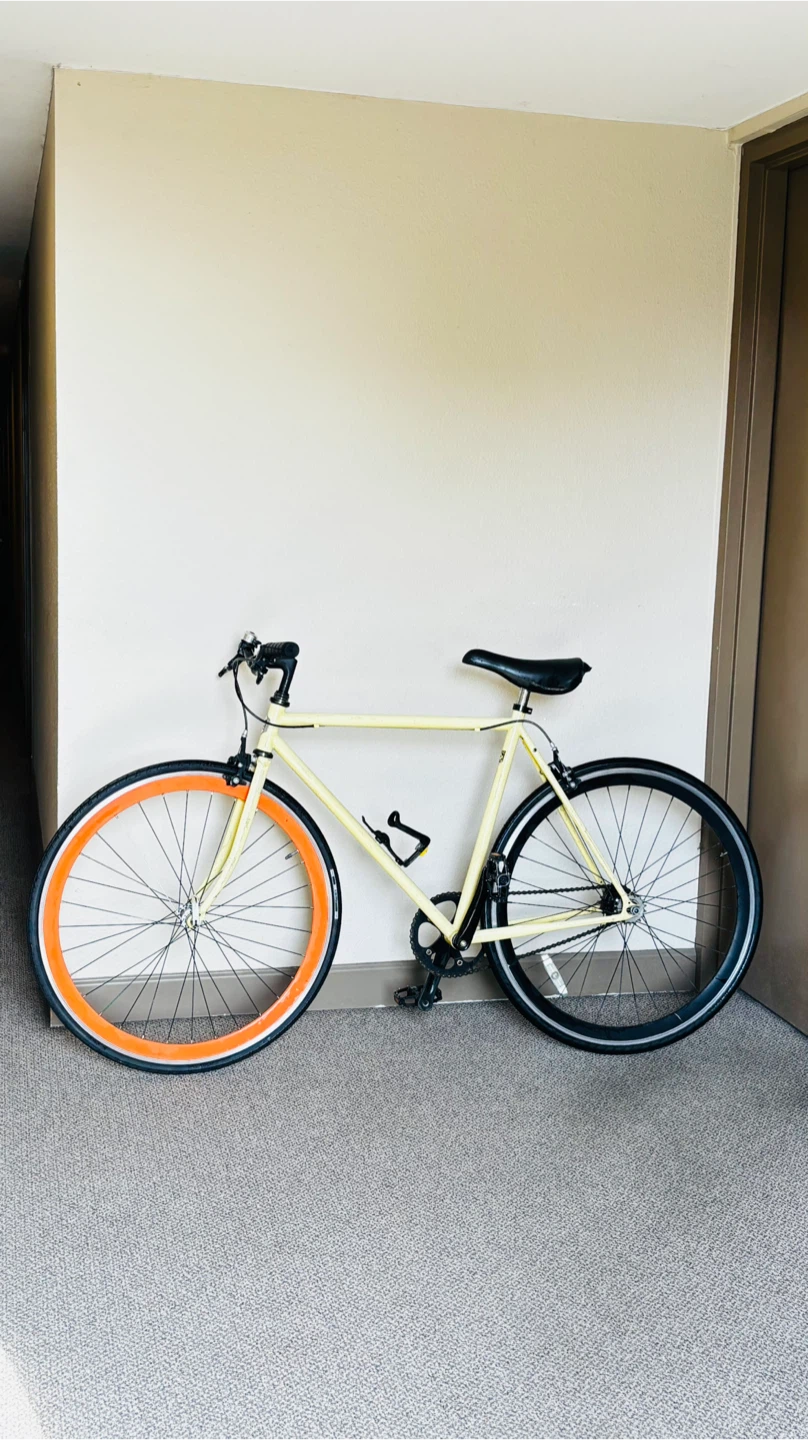 Yellow Single Speed Bicycle with Orange Rims - photo 3