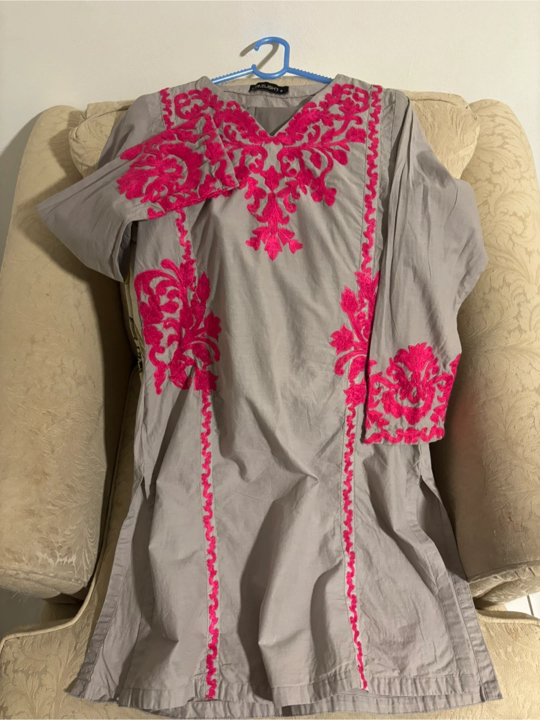 Limelight Grey Kurti with Pink Embroidery