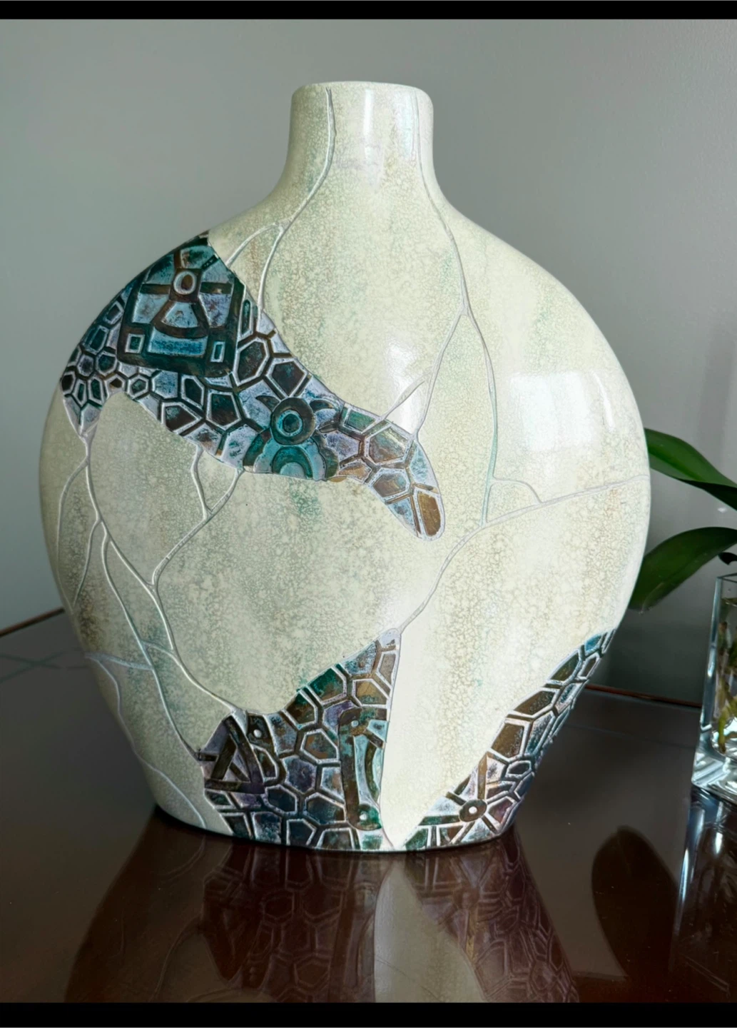 Like New Large Vintage Ceramic Raku-Fired Vase - photo 3