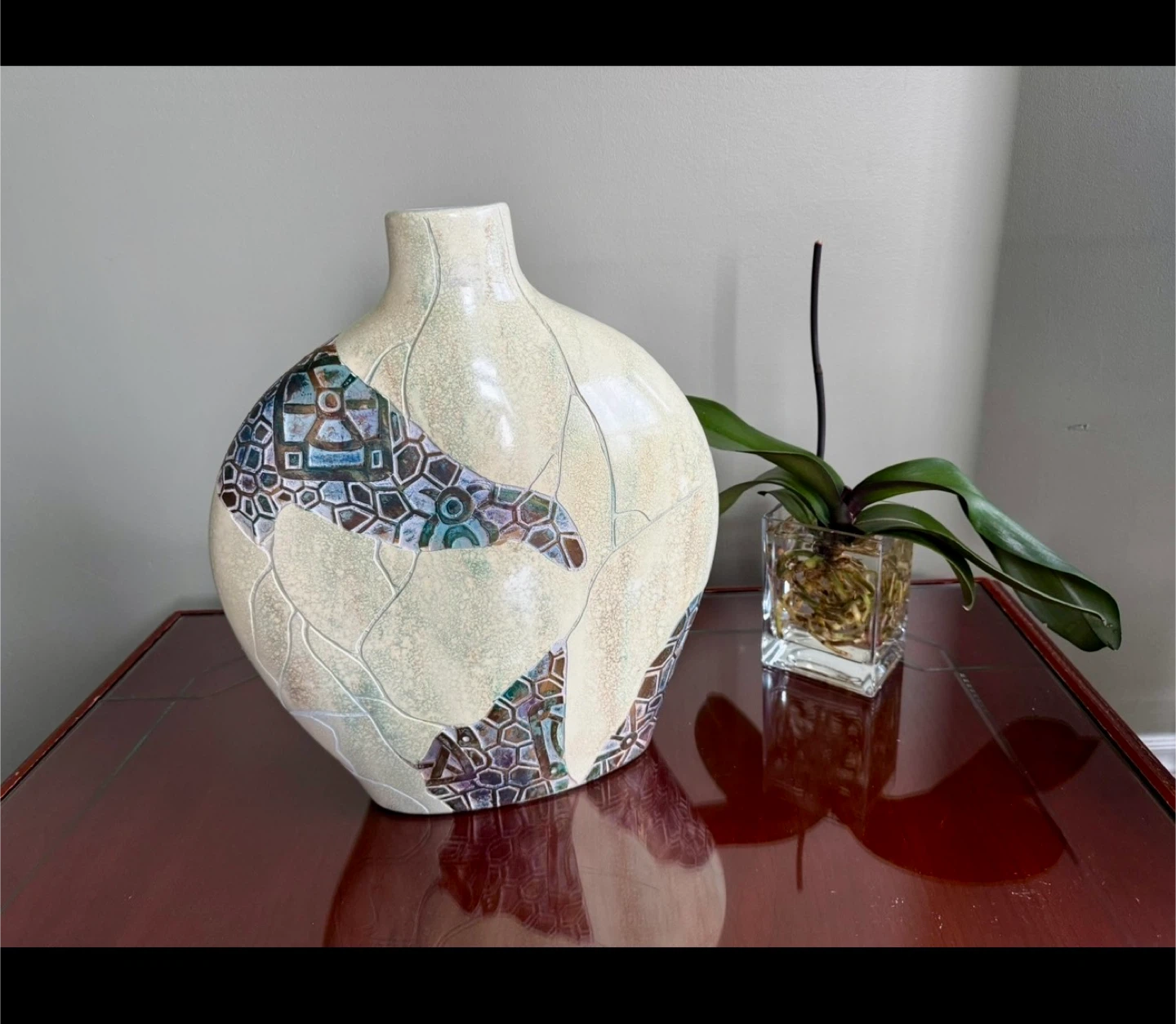 Like New Large Vintage Ceramic Raku-Fired Vase - photo 2
