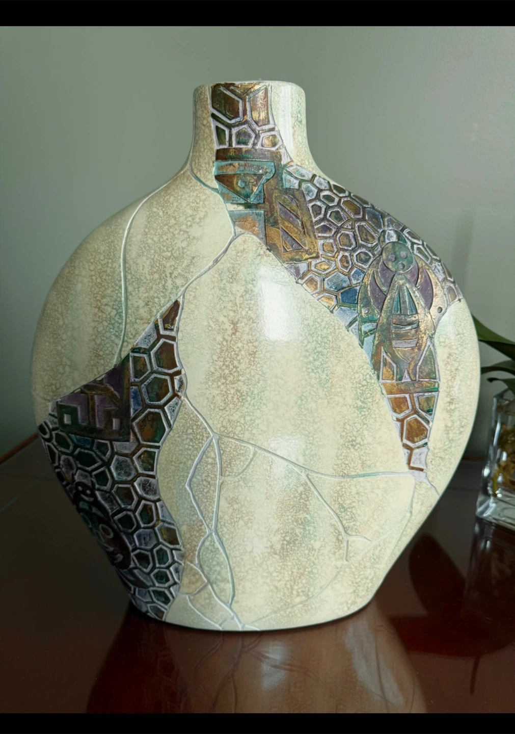 Like New Large Vintage Ceramic Raku-Fired Vase