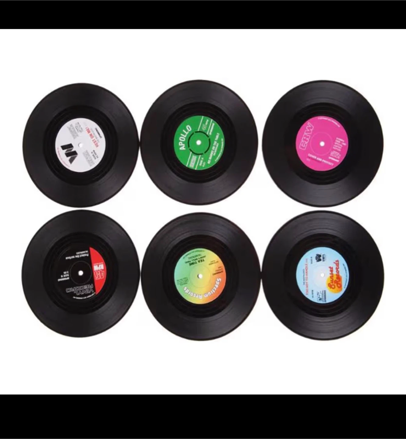 NIB 6 Piece Set Of Mini Vinyl Record Coasters - photo 5
