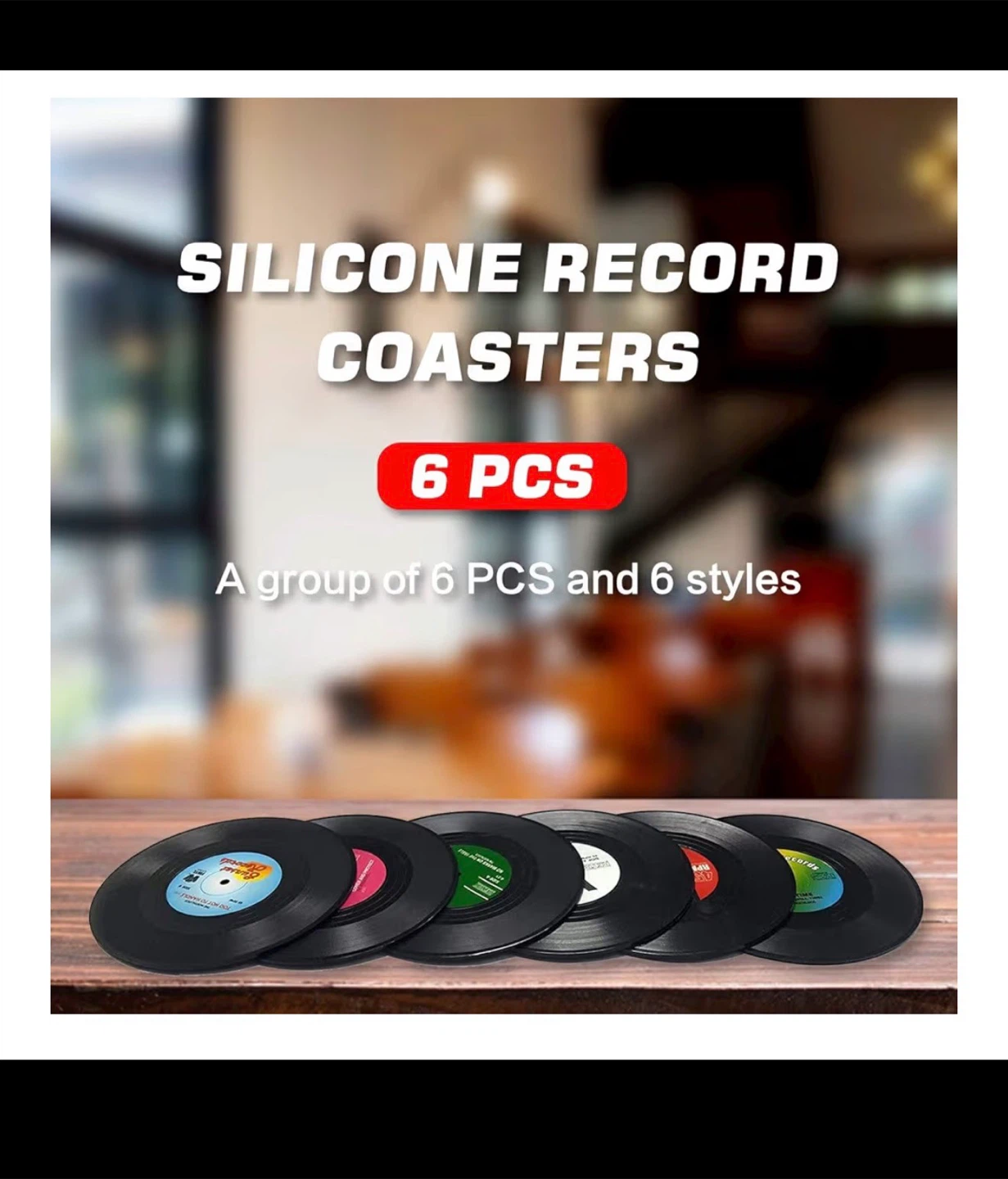 NIB 6 Piece Set Of Mini Vinyl Record Coasters